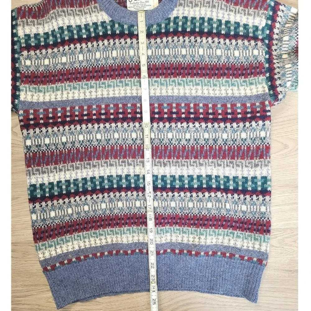 Vintage Amana Mens Blue Fair Isle Academia Teacher 100% Wool Crewneck Sweater M